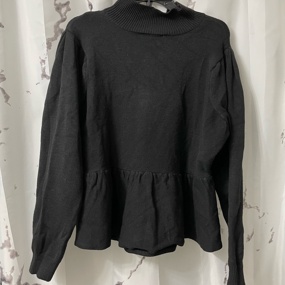 Black Peplum Sweater with Long Sleeves and  Ribbed neckline